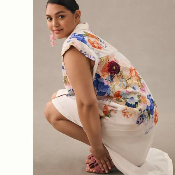 102 Anthropologie Maeve Floral High-Low Shirt Dress - Picture 2 of 4